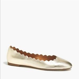 J. Crew metallic leather scalloped flats